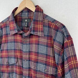 BANANA REPUBLIC Shirt Mens 2XLT Tall BR Flannel Acorn Plaid Button Up Cotton Red